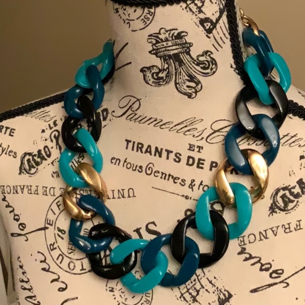 Kate Spade Teal, Black & Gold Link Necklace